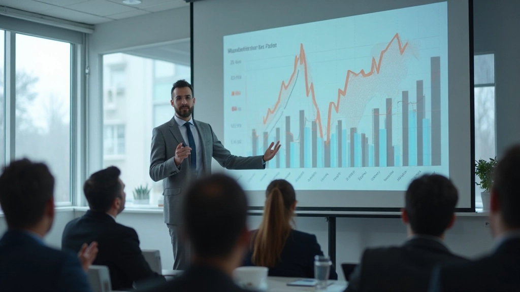 Geschäftsmann präsentiert Datenvisualisierungen vor Publikum in Konferenzraum