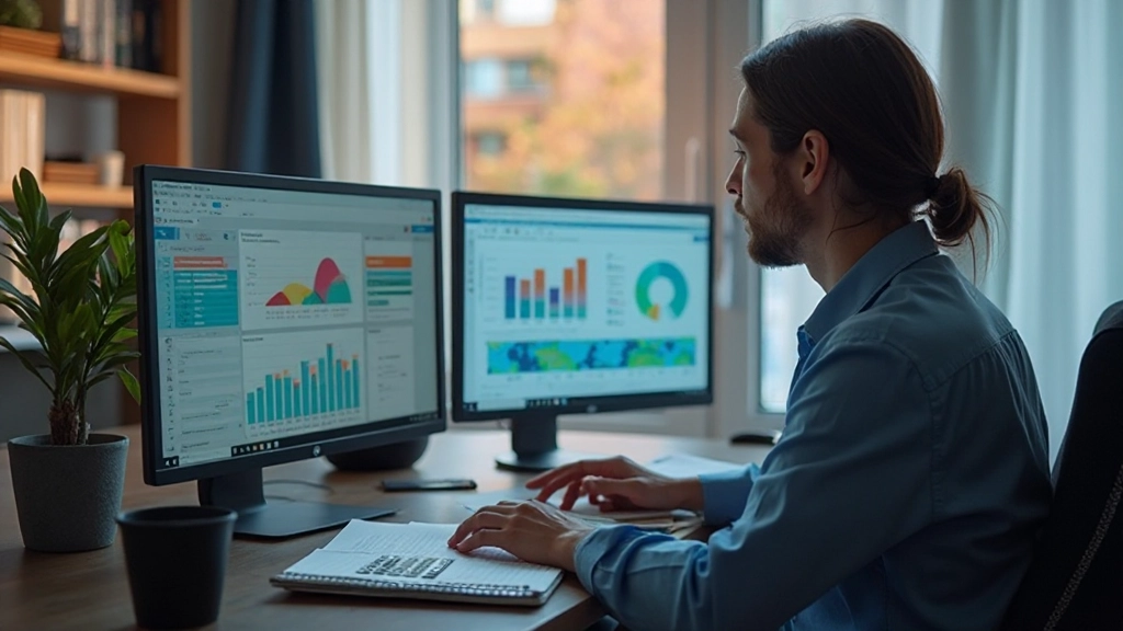 Visualisierung statistischer Konzepte mit Diagrammen und Datenvisualisierung auf Computerbildschirm, professionelle Analyse-Umgebung