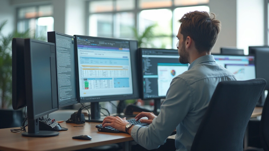 Professionelle Schulungsumgebung mit Computern und Datenanalysematerialien auf dem Tisch